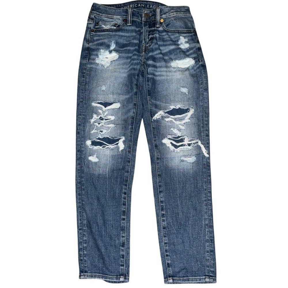 American Eagle Airflex+ Womenโs Jeans SZ 28/29 Destroyed Vintage Skinny Faded